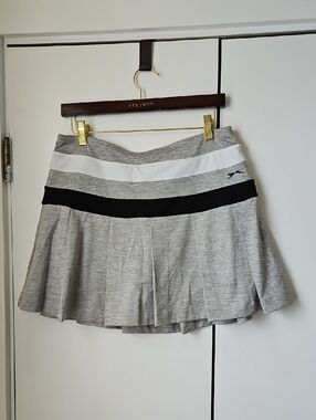 Slazenger Gray Skater Tennis Skirt with Black and White Stripes